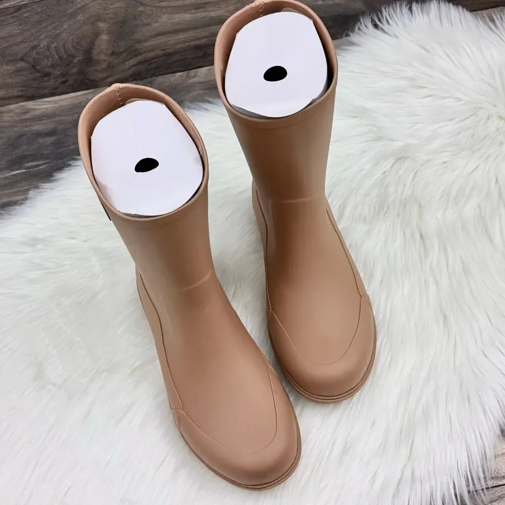 NIB FitFlop 10 Wonderwelly Short Waterproof Rubber Rain Boots Bootie Latte Tan - Picture 2 of 16